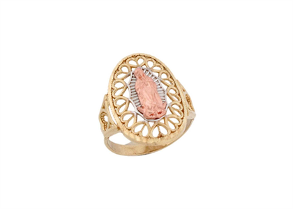 Three Tone Plated Filigree Mother Mary Ring